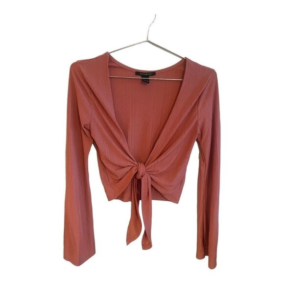 Revamped Cropped Tie Top with Bell Sleeves - Picture 1 of 5